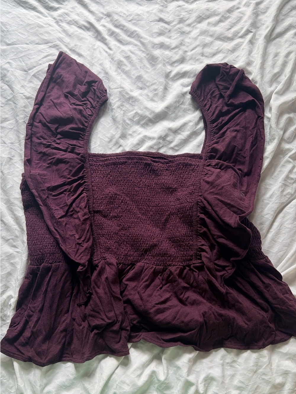 American Eagle Outfitters Plum Smocked Ruffle Tank Top